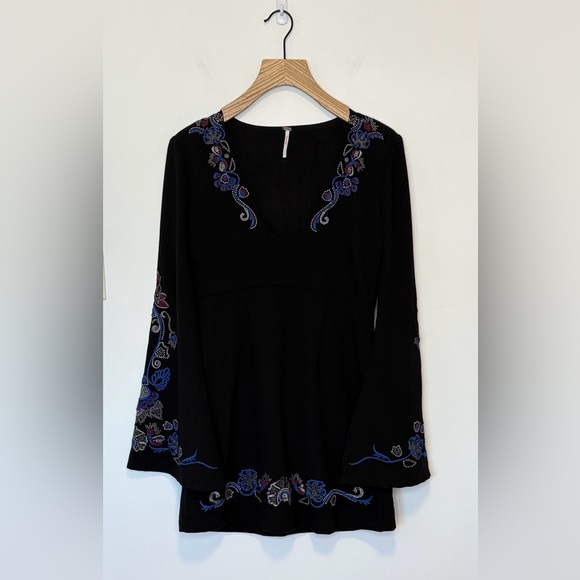 Free People Holiday Folk Black Mini Dress , sz : 4 - Picture 6 of 13